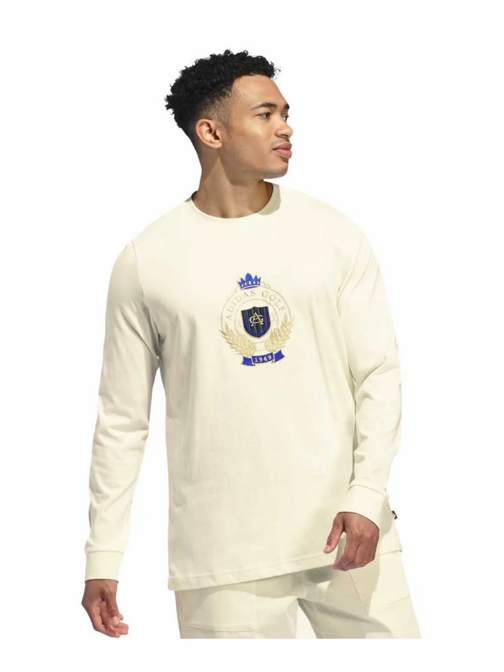 adidas Ivory Long Sleeve Crest Tee with Navy & Gold Embroidery - XL